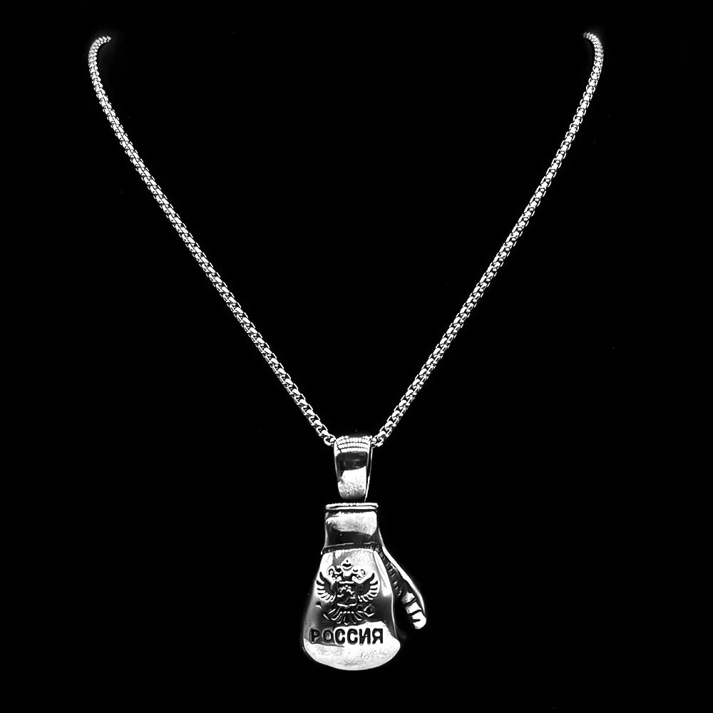 Russian National Emblem Boxing Gloves Chain For Men Stainless Steel Silver Color Power Street Party Hiphop Male
