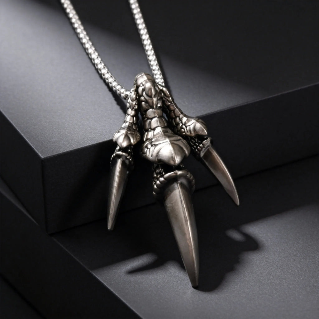 Punk Dragon Claw Pendant Necklace for Men, Fashion 70cm Stainless Steel Long Chain Necklace, Creative Hip Hop Jewelry Gifts