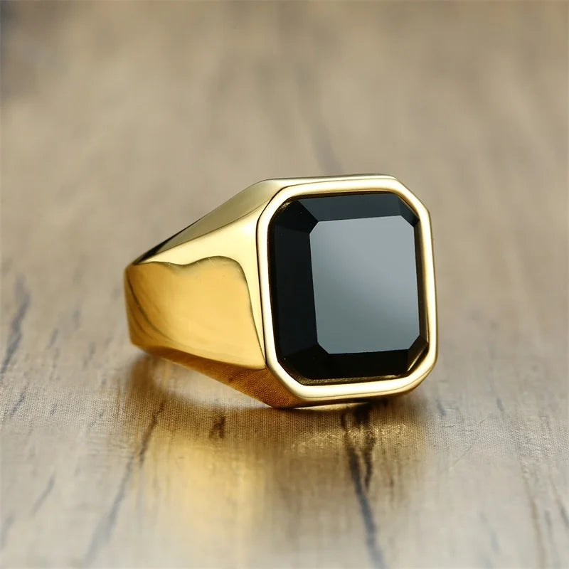 Natural Stone Signet Ring — Stainless Steel
