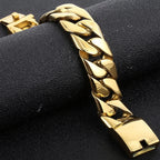 20MM Curb Cuban Chain Men Bracelet for Man Polished Brushed Waterproof Gold Color Stainless Steel Wristbands New In