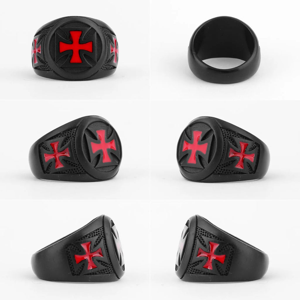 Red Cross Black Stainless Steel Mens Rings Religion Punk Hip Hop for Male Boyfriend Biker Jewelry Creativity Gift