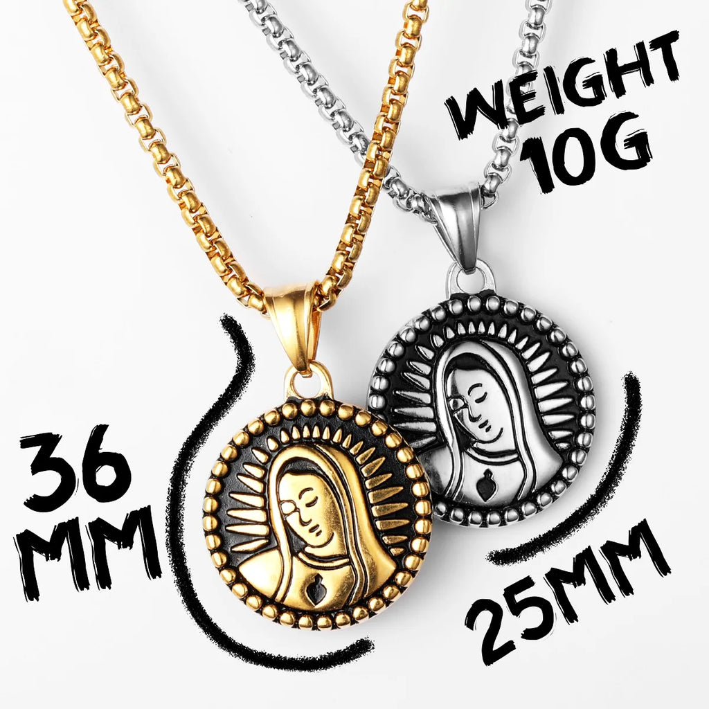 Virgin Mary Pendant Necklace Stainless Steel Vintage