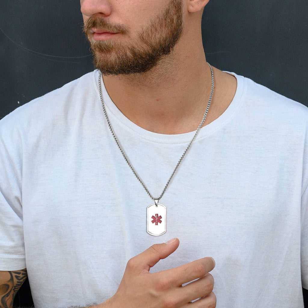 Mprainbow Mens Medical Alert ID Necklaces,Waterproof Stainless Steel Dog Tag Pendant Collar,Father Day Birthday Party