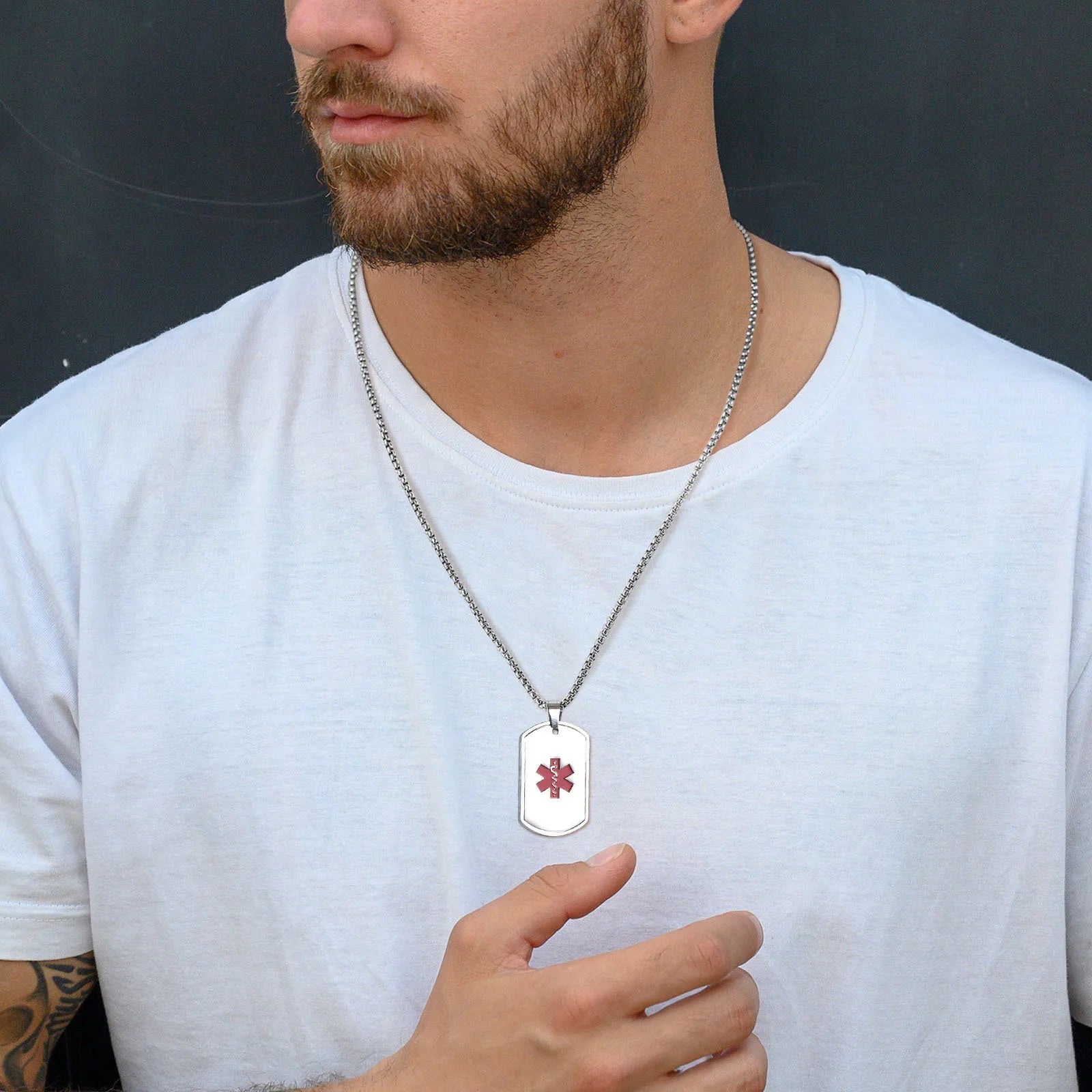 Mprainbow Mens Medical Alert ID Necklaces,Waterproof Stainless Steel Dog Tag Pendant Collar,Father Day Birthday Party