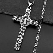Saint Benedict Medal Pendant Necklace — Silver Steel