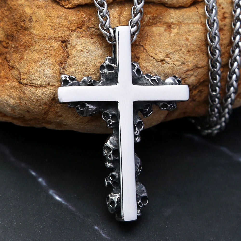 Cross Skull Pendant Necklace — Stainless Steel