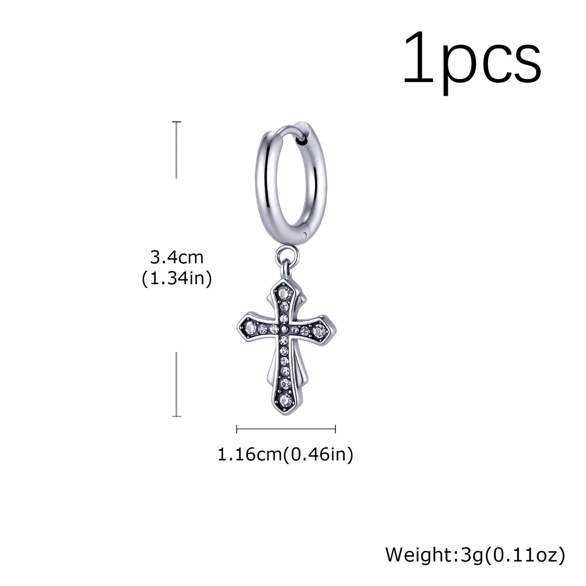 Jesus Cross Textured Dangle Earrings — Stainless Steel