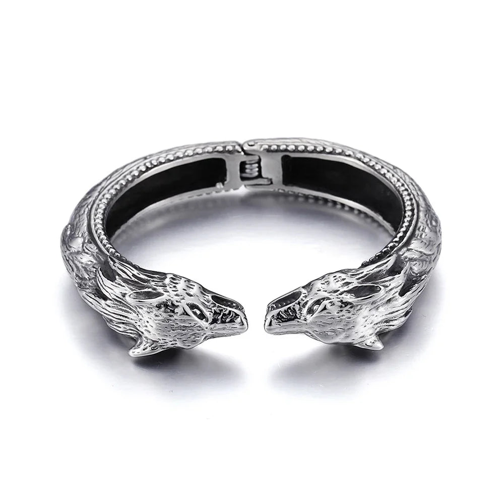 New Vintage Double Dragon Head Bracelets For Men Punk Hip Hop Biker 316L Stainless Steel Vikings Animal Bracelet Amulet