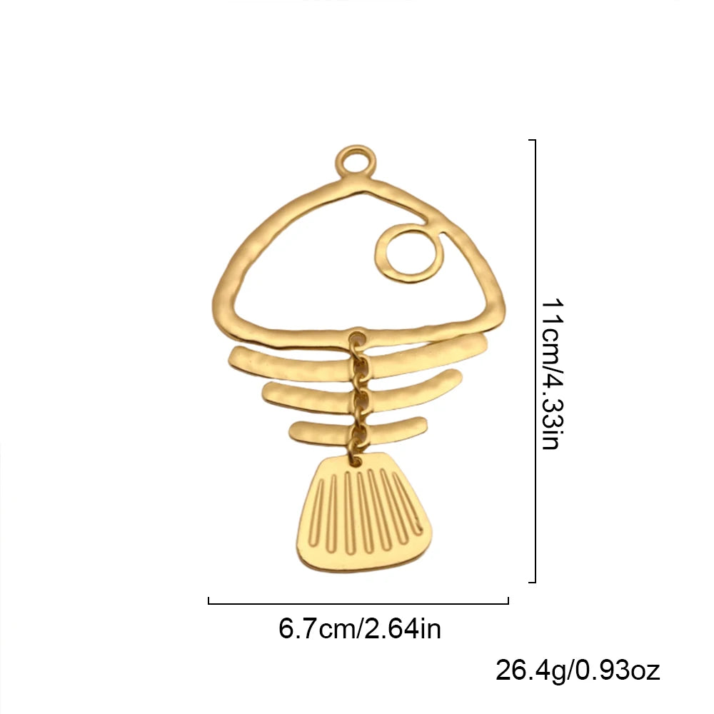 1Piece Matt Golden and Silvery Large Fish Bone Skeleton Charms Pendants for DIY Necklace Jewellery Making Findings
