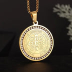 Saint Benedict Medallion Stainless Steel Pendant Zircon San Benito Collares Necklace Amulet Religious Cross Jesus