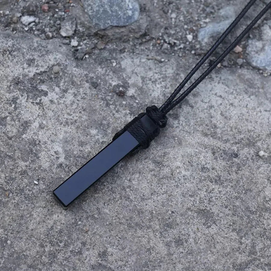 Unisex Natural Black Obsidian Rectangle Pendant Necklace Simple Black Wax Rope Adjustable Length Suitable for Men And Women Idea