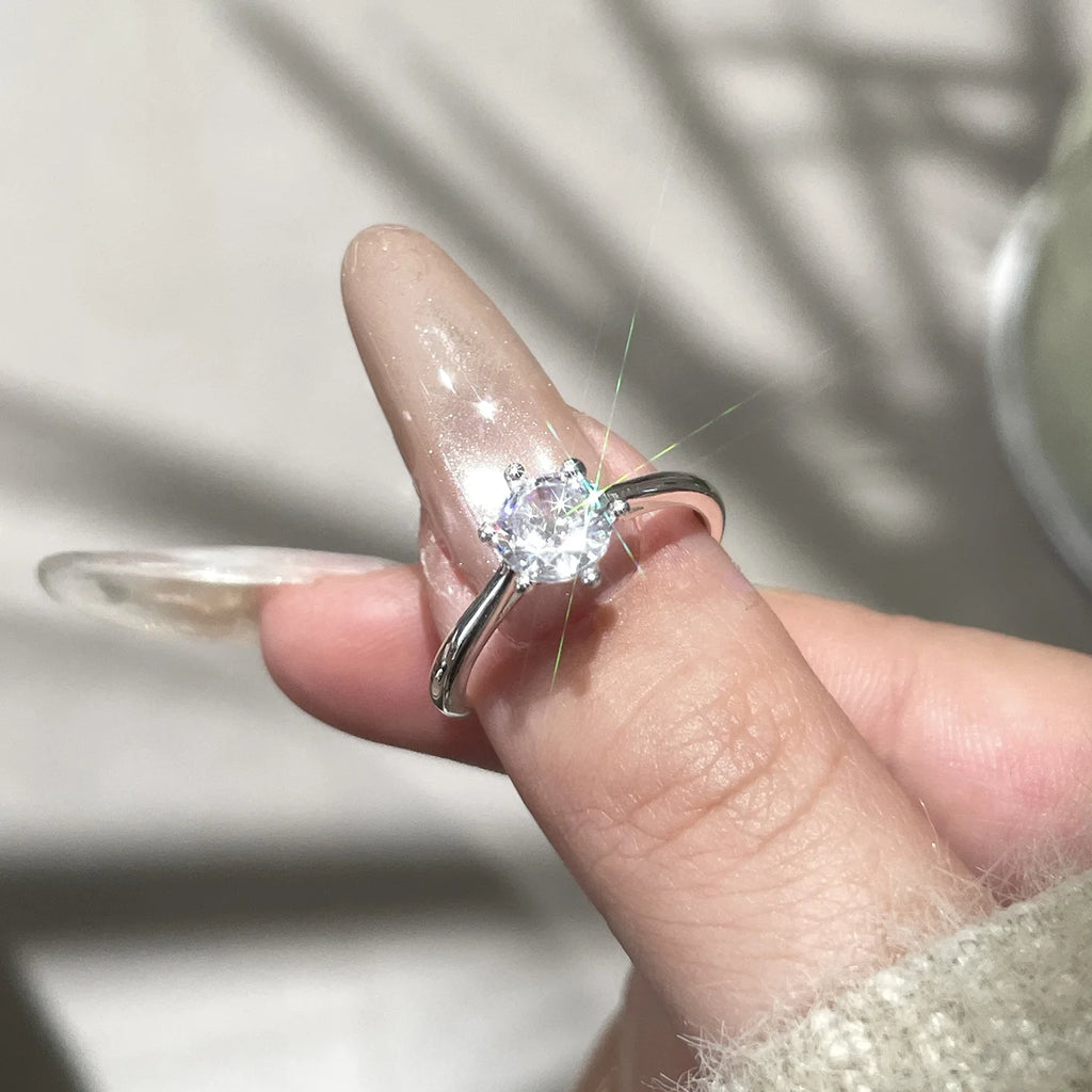 2 Carat White Natural Moissanite Gemstone Bizuteria Real S925 Sterling Silver Color Ring for Women Silver 925 Jewelry Females