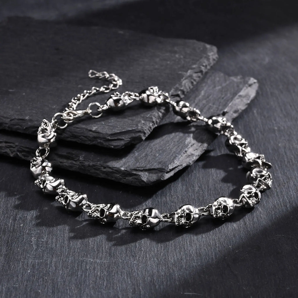 Gothic Full Skull Ghost Head Bracelet for Men,Rock Punk Motorcycle Riding Bicycle Chain Wristband,Halloween Jewelry