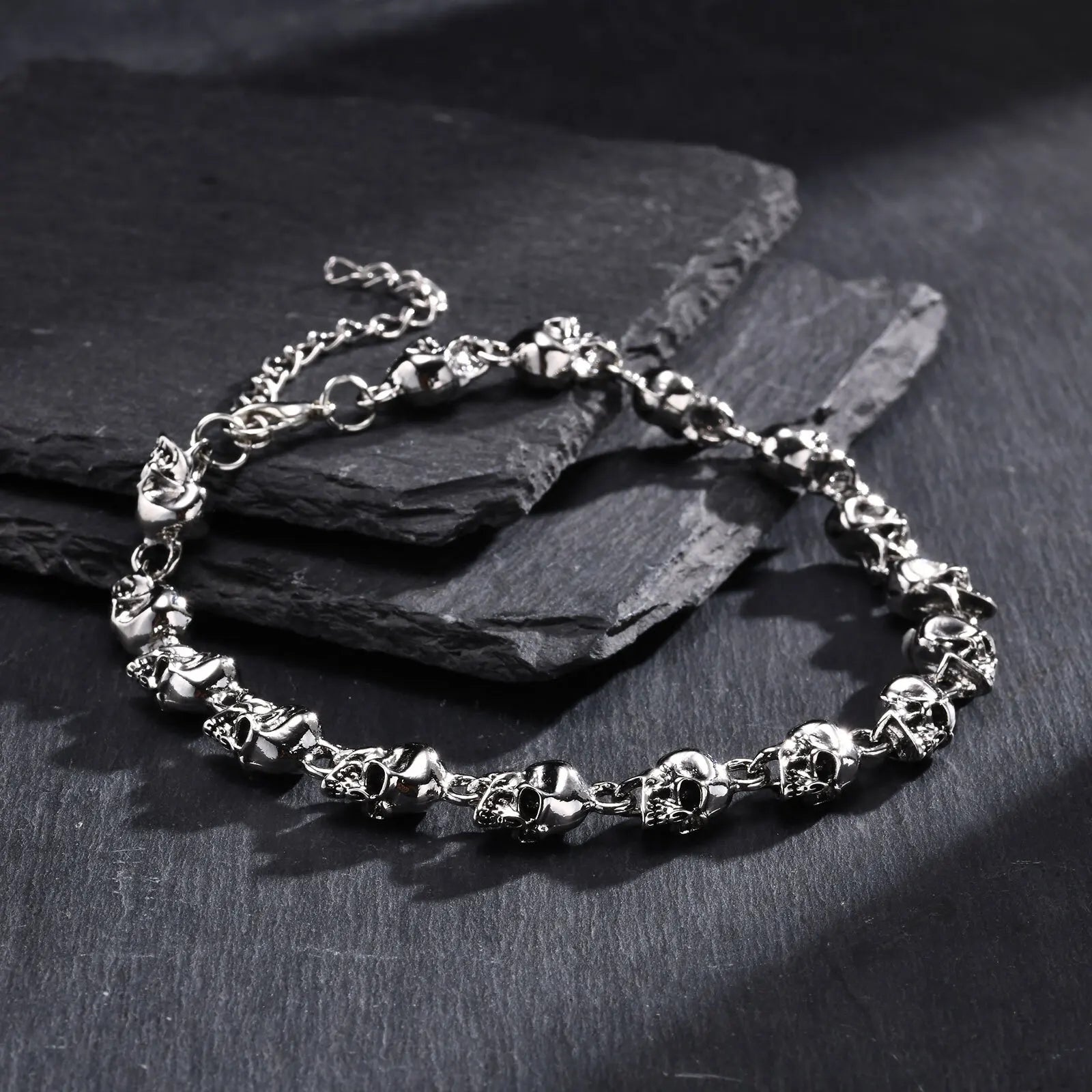 Gothic Full Skull Ghost Head Bracelet for Men,Rock Punk Motorcycle Riding Bicycle Chain Wristband,Halloween Jewelry