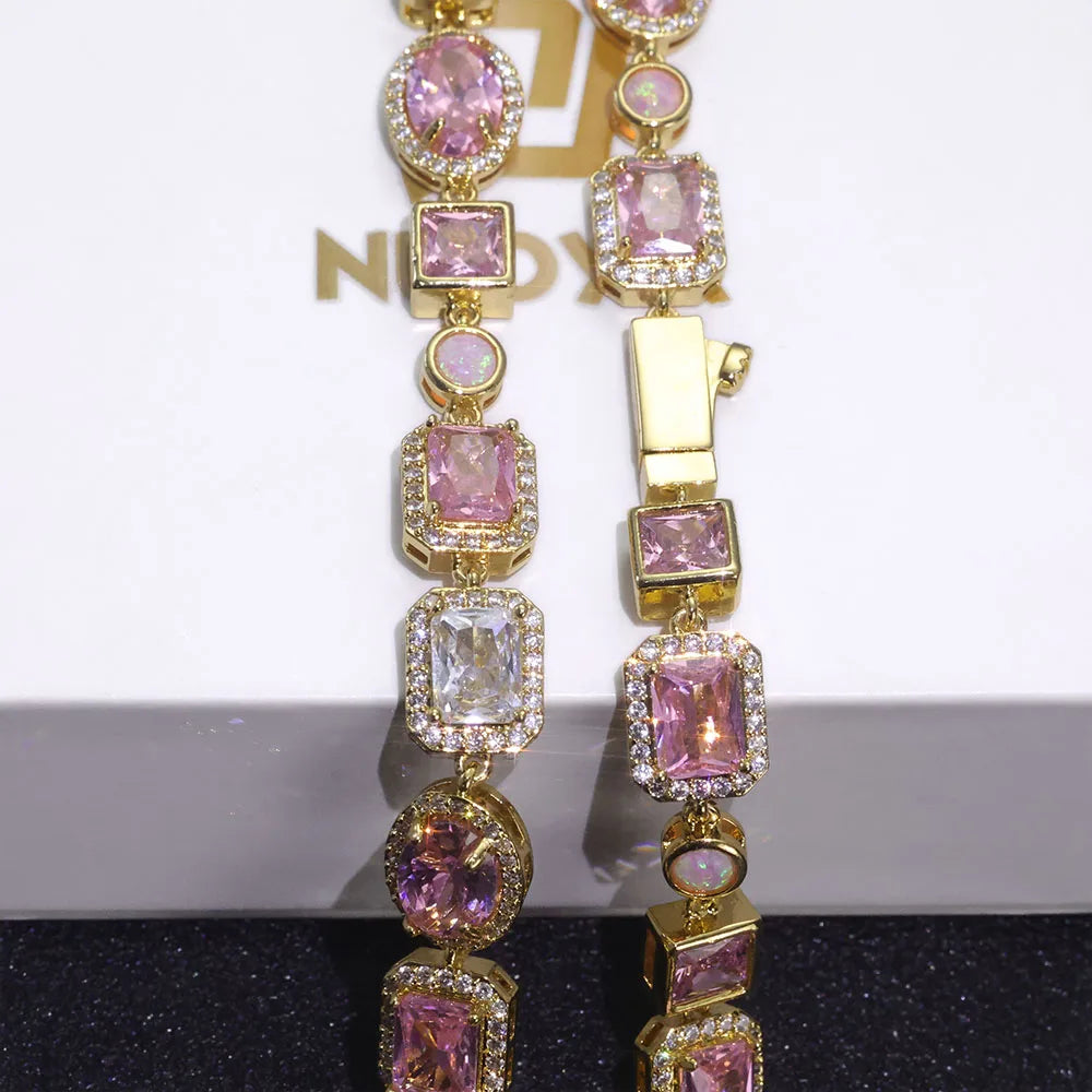 Two-Tone Iced Out Chain Necklace Opal Pink CZ