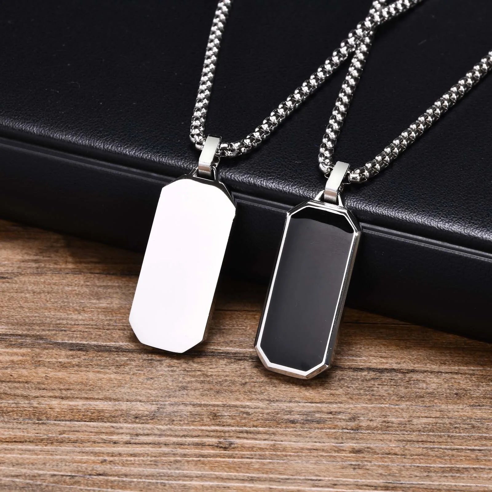 Vnox Geometric Pendant Necklaces For Boys,Stainless Steel Simple Square Dog Tag Men Necklaces,Retro Collar Jewelry Gift