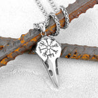 Nordic Odin Crow Skull Pendant Necklace Gothic Stainless Steel Raven Skull Compass Rune Necklace for Men Punk Jewelry