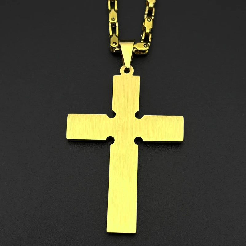Big Jesus Cross Necklace Byzantine Chain Punk — Stainless Steel