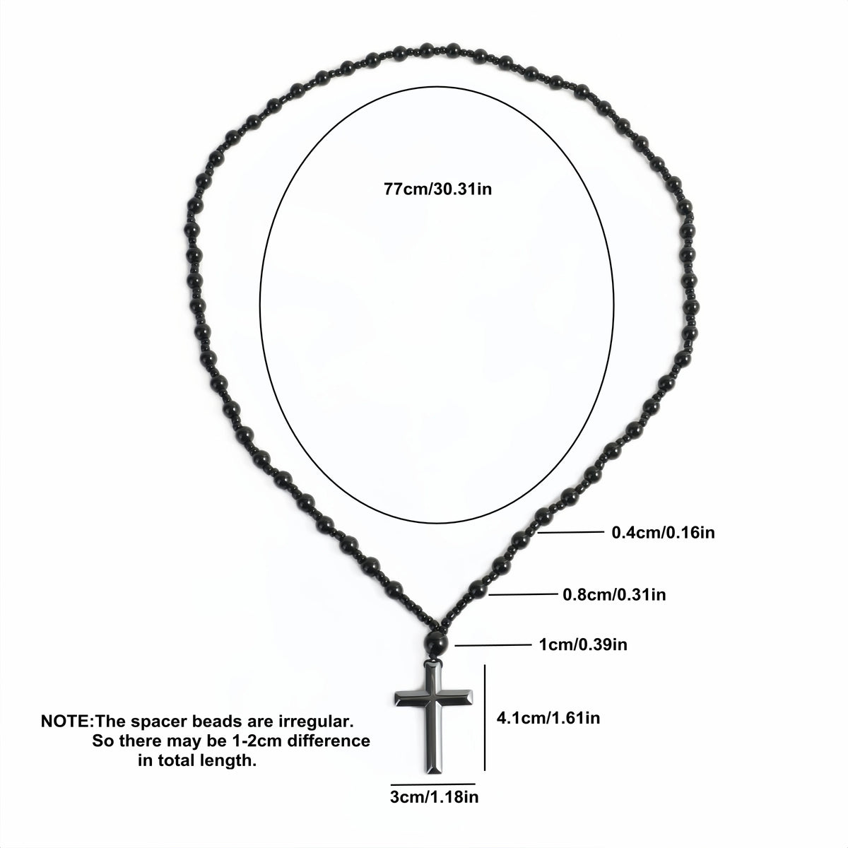 Fashion Cool Black Round Beads Hematite Cross Pendant  Necklace for Men and Women