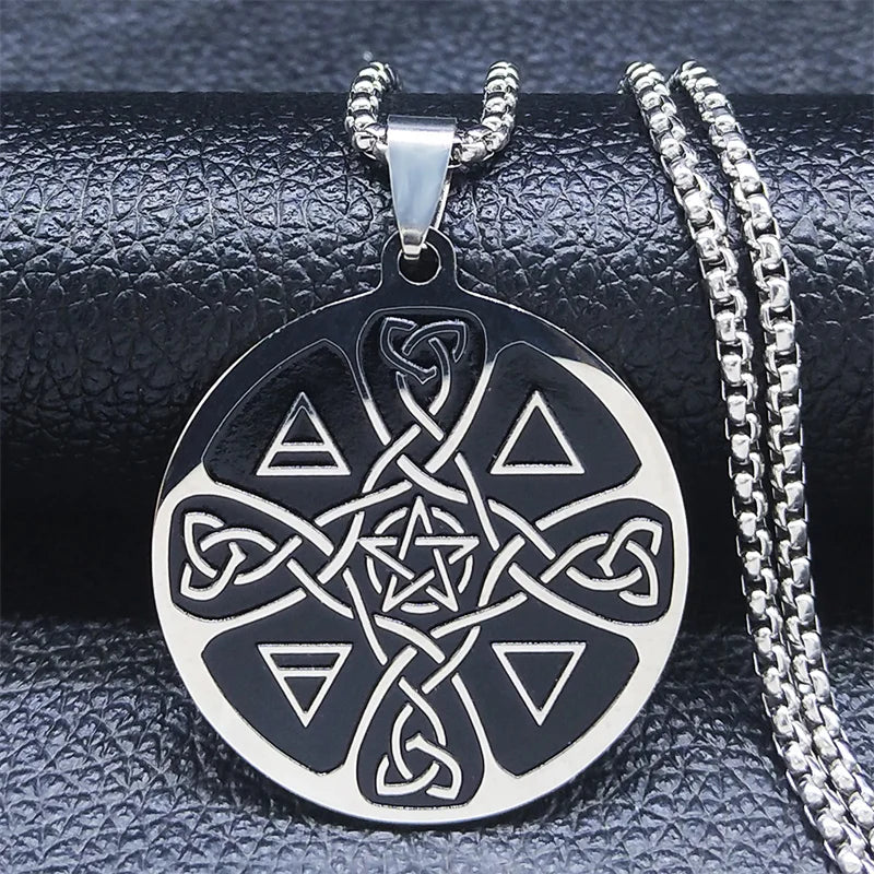 Witchcraft Celtic Witch Knot Pendant Necklace for Women Men Stainless Steel Slavic Protection Amulet Jewelry nudo de