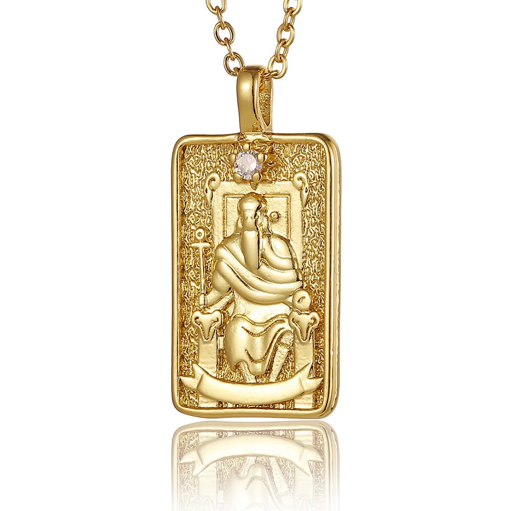 22 Style Classic Tarot Card Pendant Necklace Double Sided Zircon Tarot Necklace Major Arcana Empress Sun Star Sign