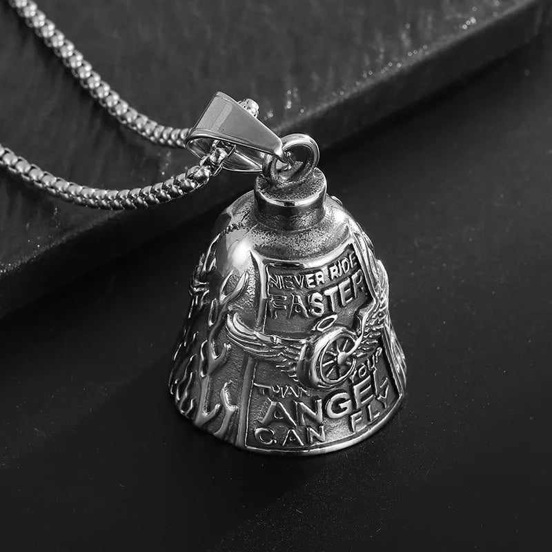 Angel Wings Moto Bell Steel Pendant Punk