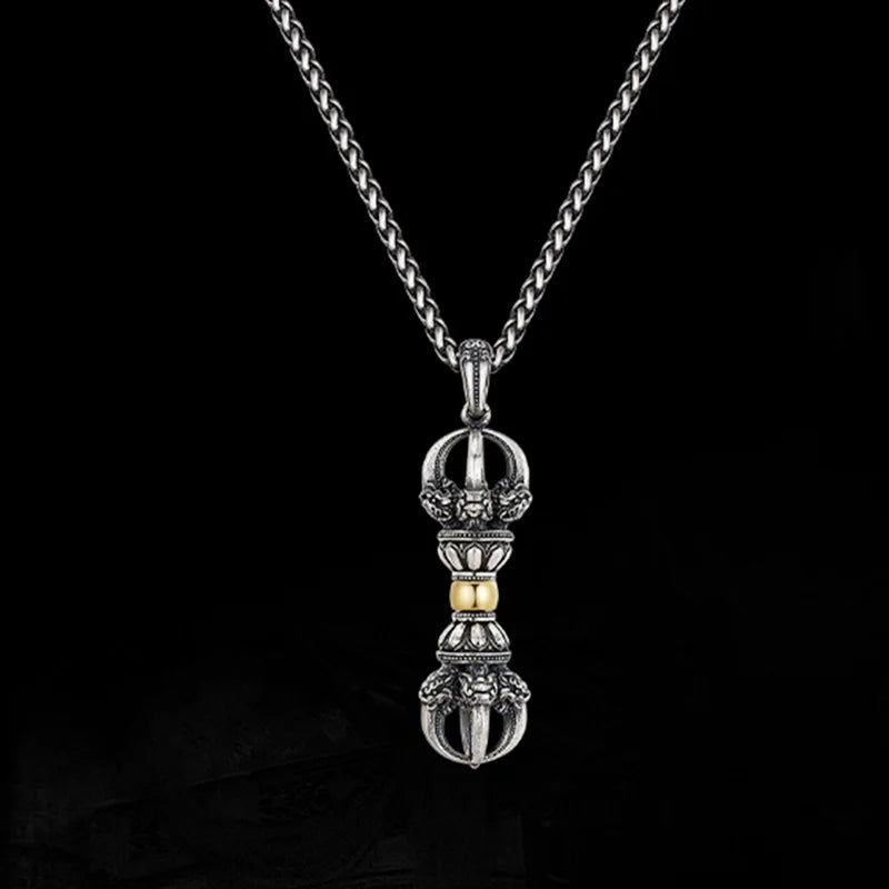 Vintage Buddhist Dharma Vessel Exorcism Vajra Pendant Necklace for Men Necklace Religious Amulet Accessory Gift