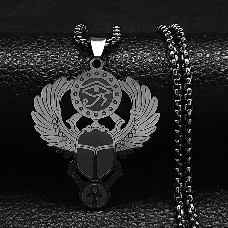 Egyptian Scarab Eye of Ra Horus Symbol Necklaces Stainless Steel Gold Color Ankh Key Of Life Necklace Jewelry collares