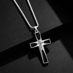Zircon Cross Pendant Necklace for Men — Stainless Steel