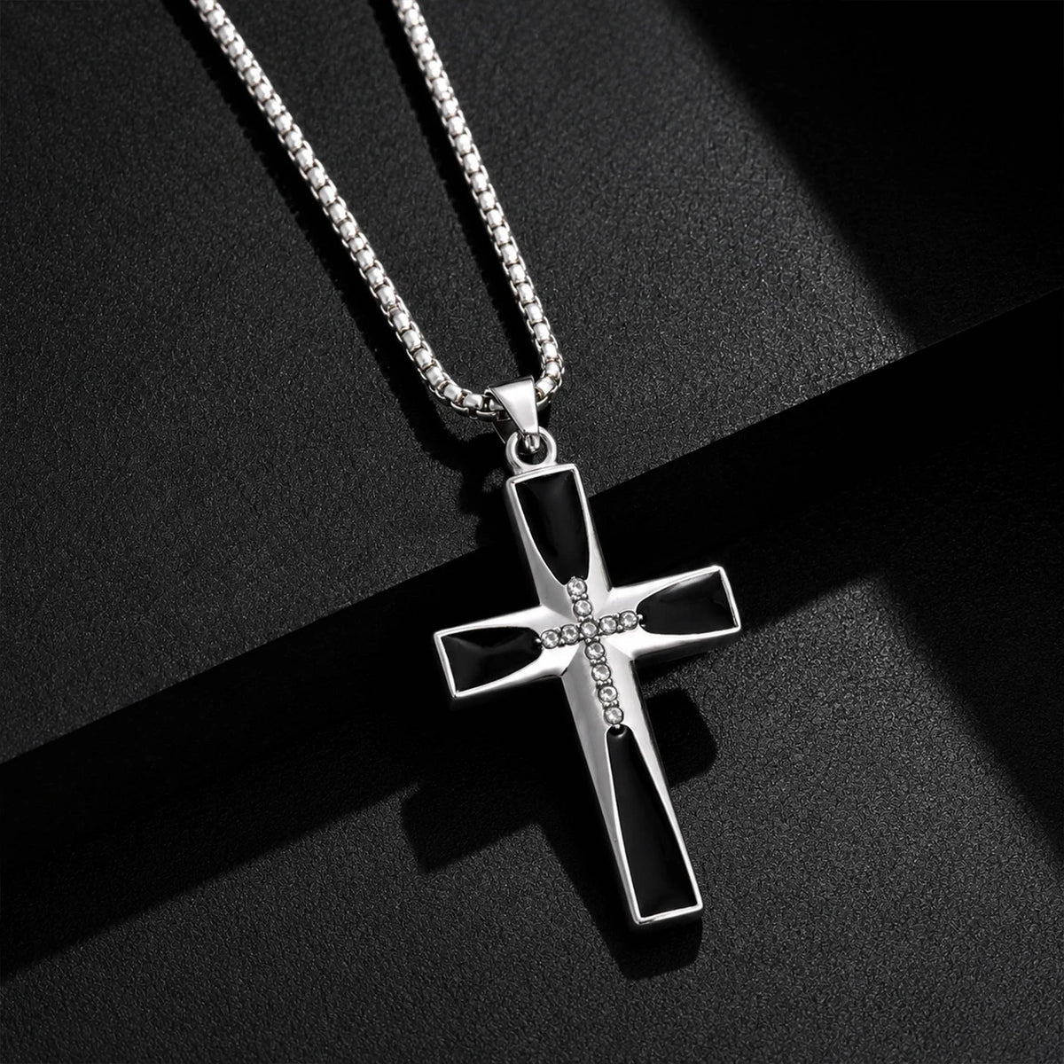 Zircon Cross Pendant Necklace for Men — Stainless Steel