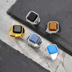 Natural Stone Signet Ring — Stainless Steel