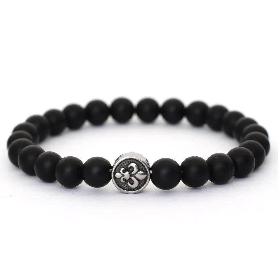 Simple Style Natural Stone Bracelet For Men Stainless Steel Metal Volcanic Rock Tiger Eyes Strand Braclet Perfect Gift Boyfriend