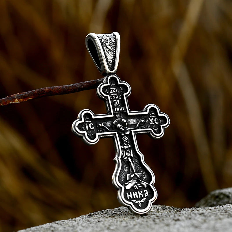 Jesus Cross Men's  Stainless Steel Crucifix Eastern Orthodox  Pendant Chain Necklace Jewelry BP8-515