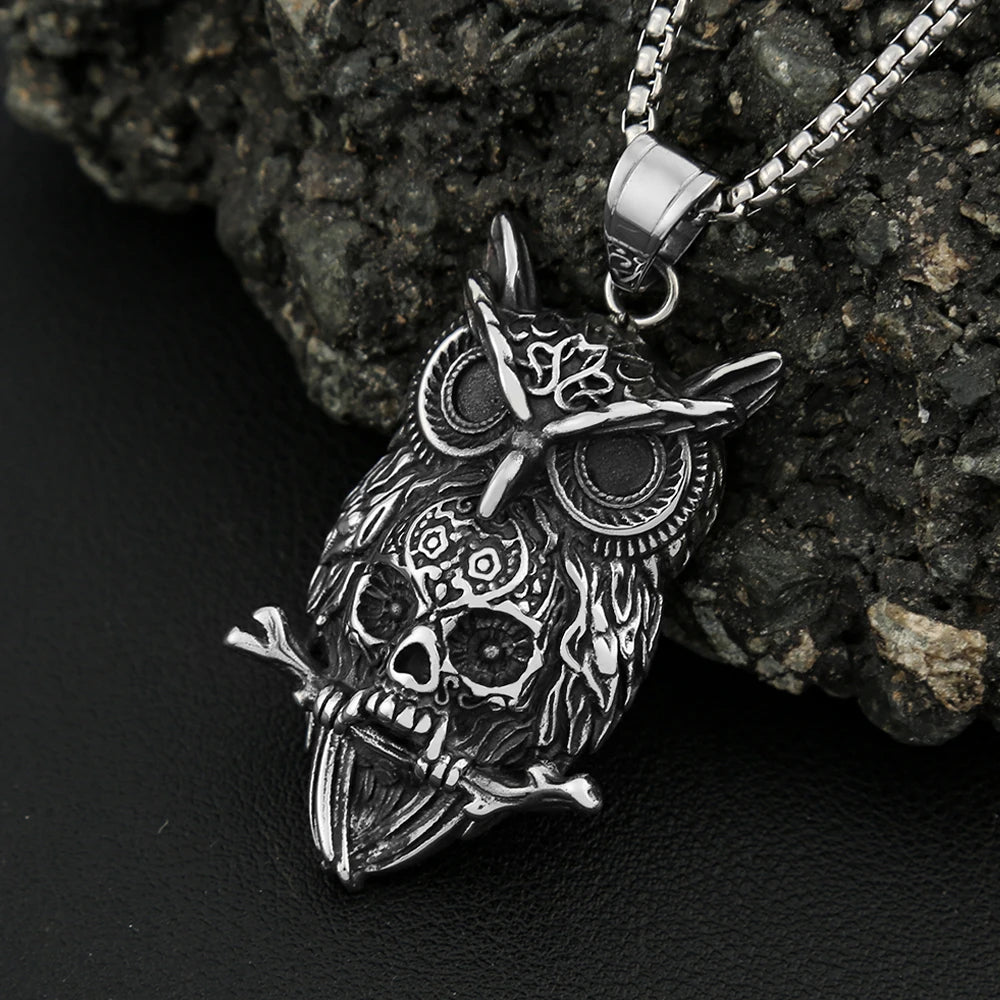 Owl Skull Pendant — Stainless Steel