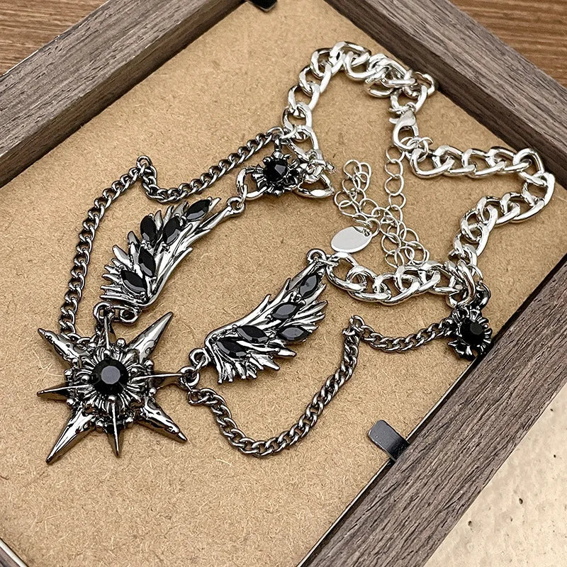 Gothic Hexagram Star Wing Necklace — Stainless Steel