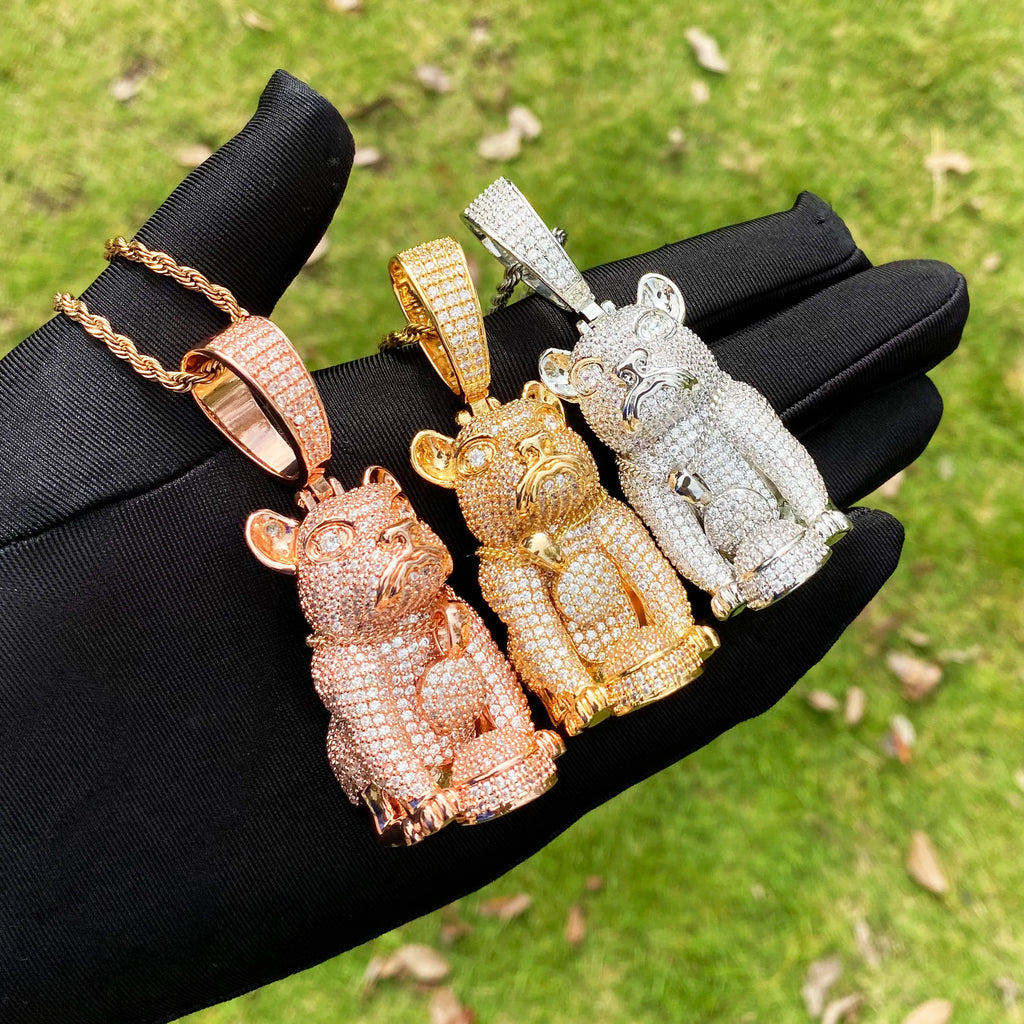 Aokaishen Iced Out Dog Necklace Pendant for Men Micro Pave Charms Cubic Zirconia Real Copper Hip Hop Jewelry