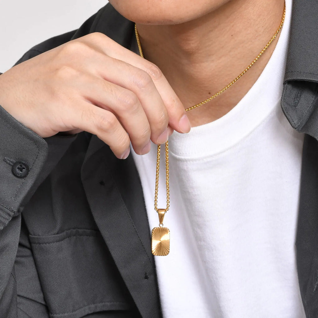 Sunburst Square Pendant Necklace — Stainless Steel