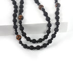 Natural Lava Stone Round Beads Yellow TIger-eye Hematite Cross Pendant Necklace for Men