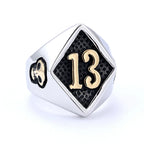 Lucky 13 & 7 Skull Biker Ring for Men — Stainless Steel