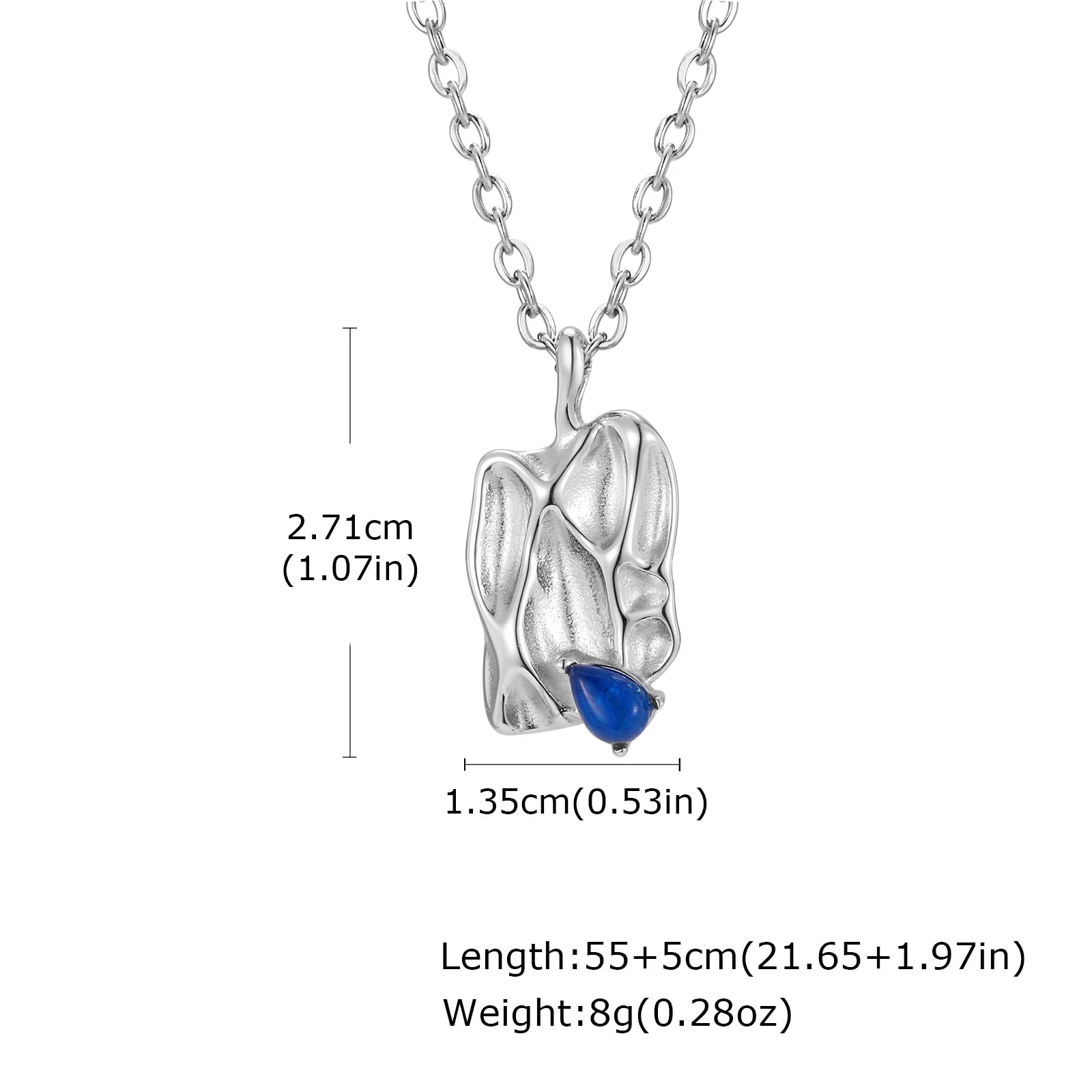 Blue Stone Square Pendant Necklace — Stainless Steel