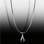 Minimalist Initials Necklace for Men,Stainless Steel Alphabet A-Z 26 Letter Collar,50/55/60CM Silver Color Thin Snake Chain