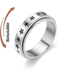 Vintage Star Stainless Steel Rotating Ring Anti Stress Man Worry Stress Relief Anxiety Relaxing Metal Rock Band Ring
