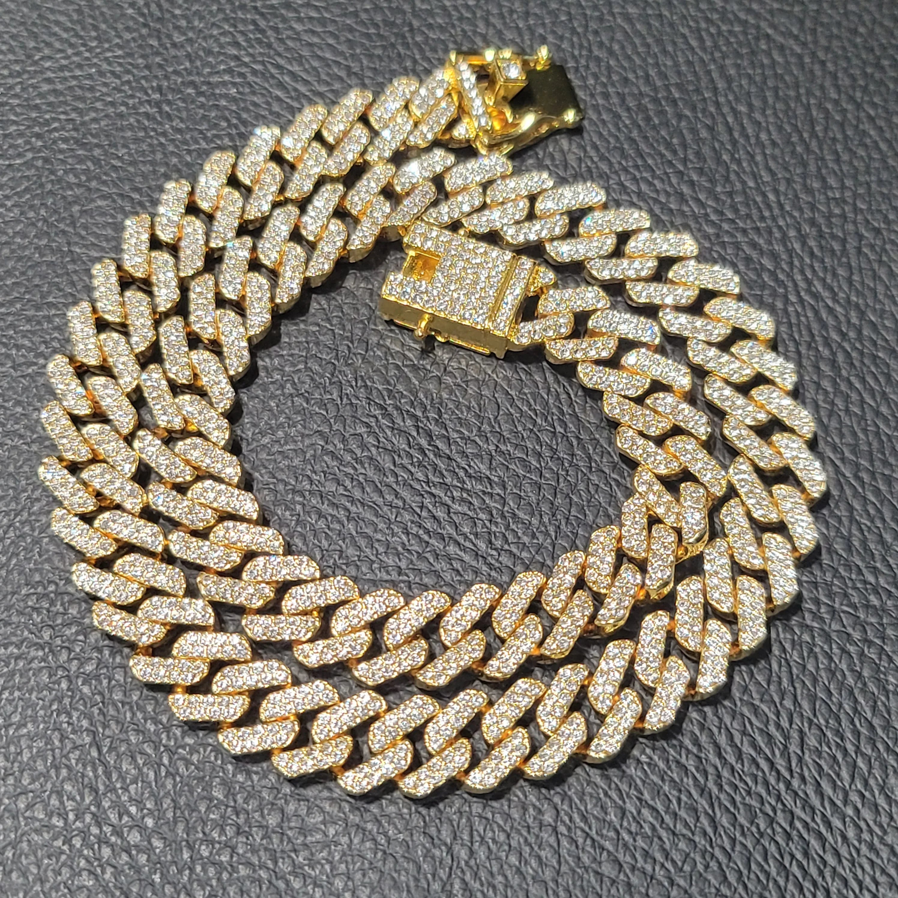 Fashion Hip Hop Miami Cuban Necklace Chain Full Diamonds 9mm 12mm 15mm 20mm 24mm Pendant Chains Long Buckle Closure Jewelry Gift