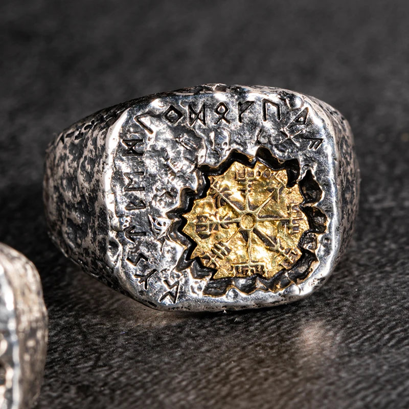 Viking treasure VEGVISIR index ring male 925 silver ring retro punk tail ring fashion jewelry