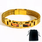 Punk Stainless Steel Bracelet 21 Cm Franco Link Chain Inlaid With Large-Grained Zircon Magnet Clasp