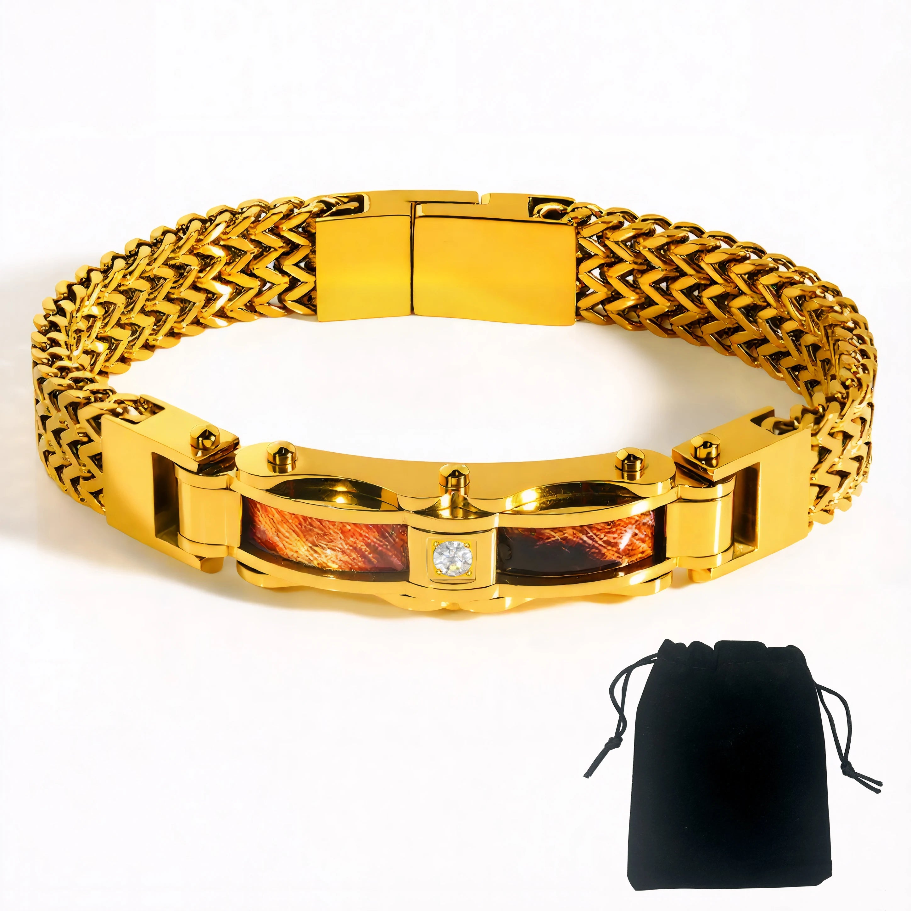 Punk Stainless Steel Bracelet 21 Cm Franco Link Chain Inlaid With Large-Grained Zircon Magnet Clasp