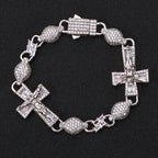 Two-Tone Cross Cuban Bracelet Iced Out Baguette