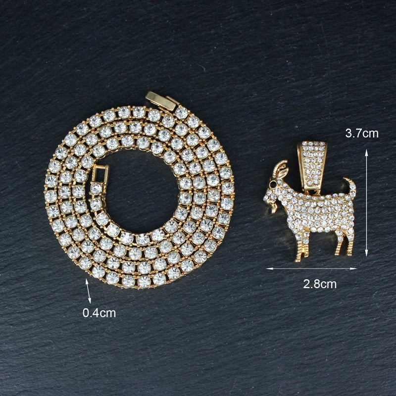 Fashion Gold Goat Pendant Necklace Hip Hop Tennis Chain Necklaces For Women Mens Gifts Motivation Jewelry