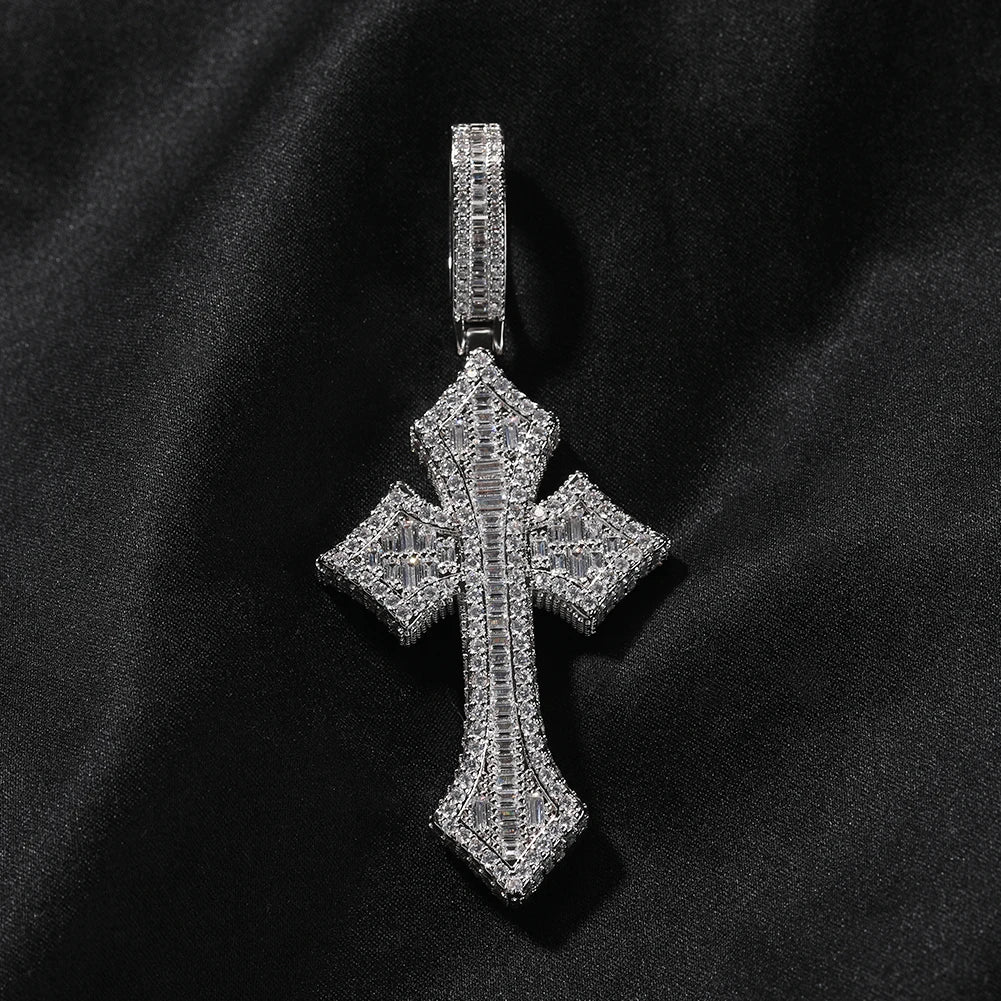 THE BLING KING 3pcs Cross Set Pendant Necklace Iced Out Baguettecz Cubic Zirconia Link Chain Luxury Hiphop Jewelry For