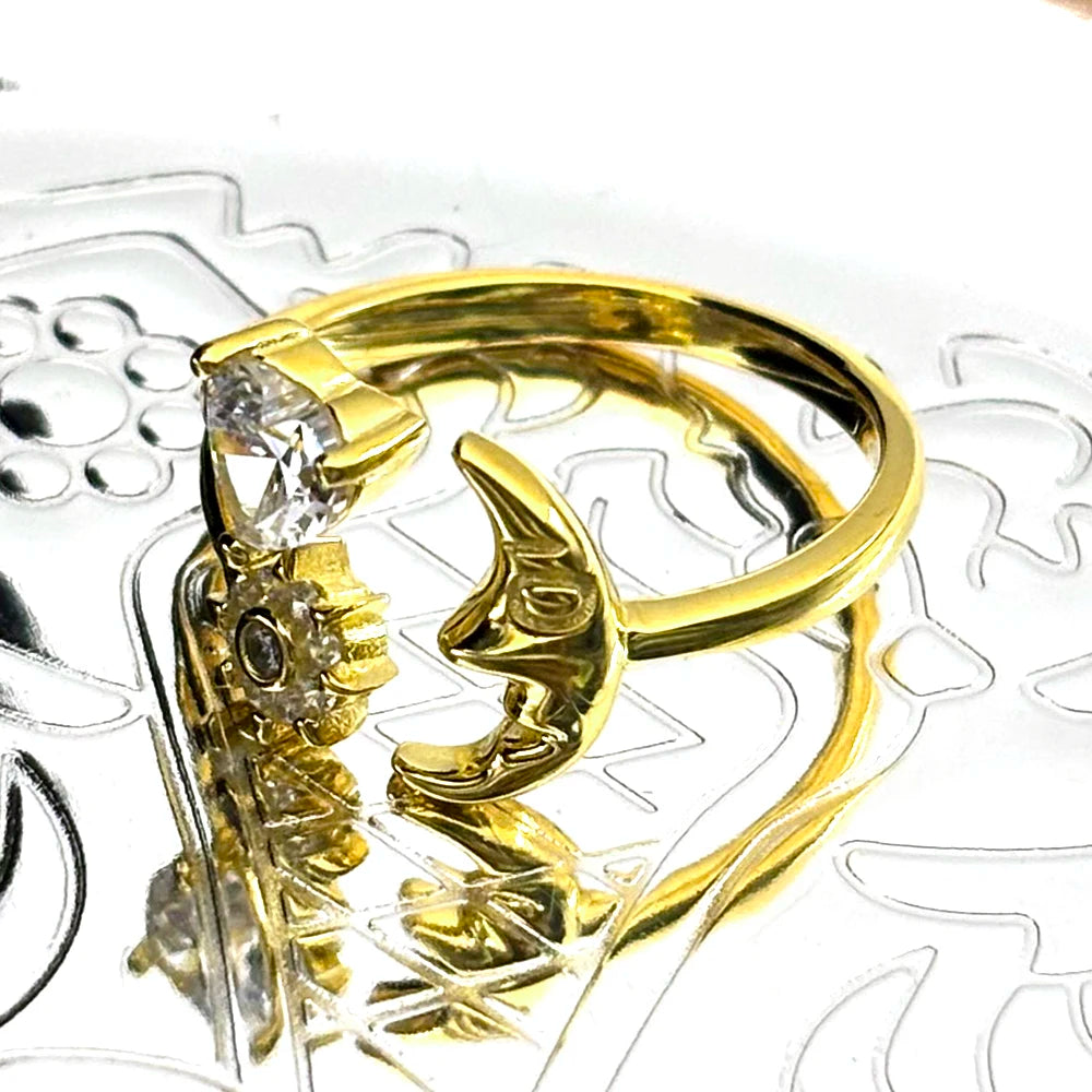 Heart Moon Two-Tone Ring Sterling Zircons Face